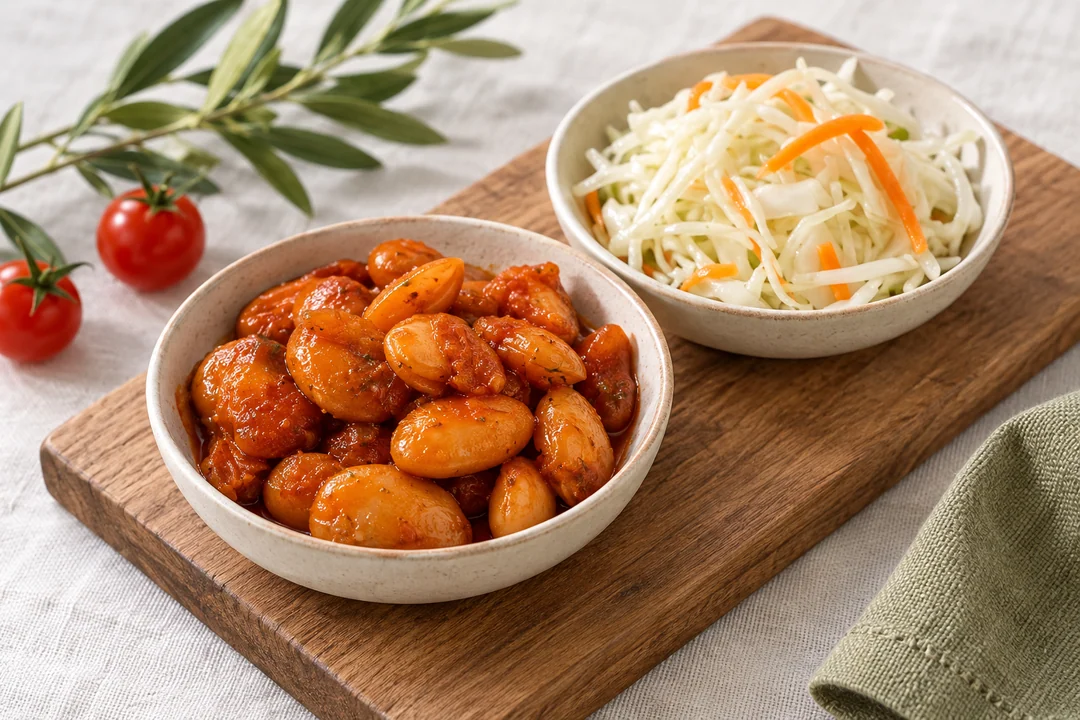 Servieridee mit Eingelegte Bohnen und Frischer Krautsalat
