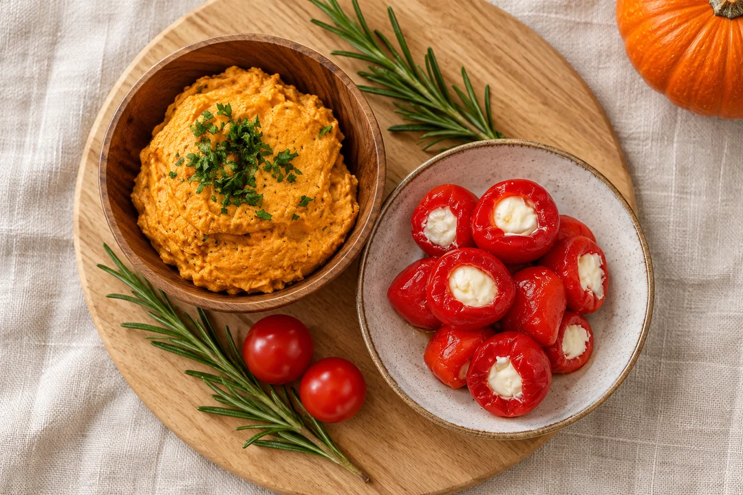 Servieridee mit Hot Käsezubereitung und Papadeu mit Frischkäse