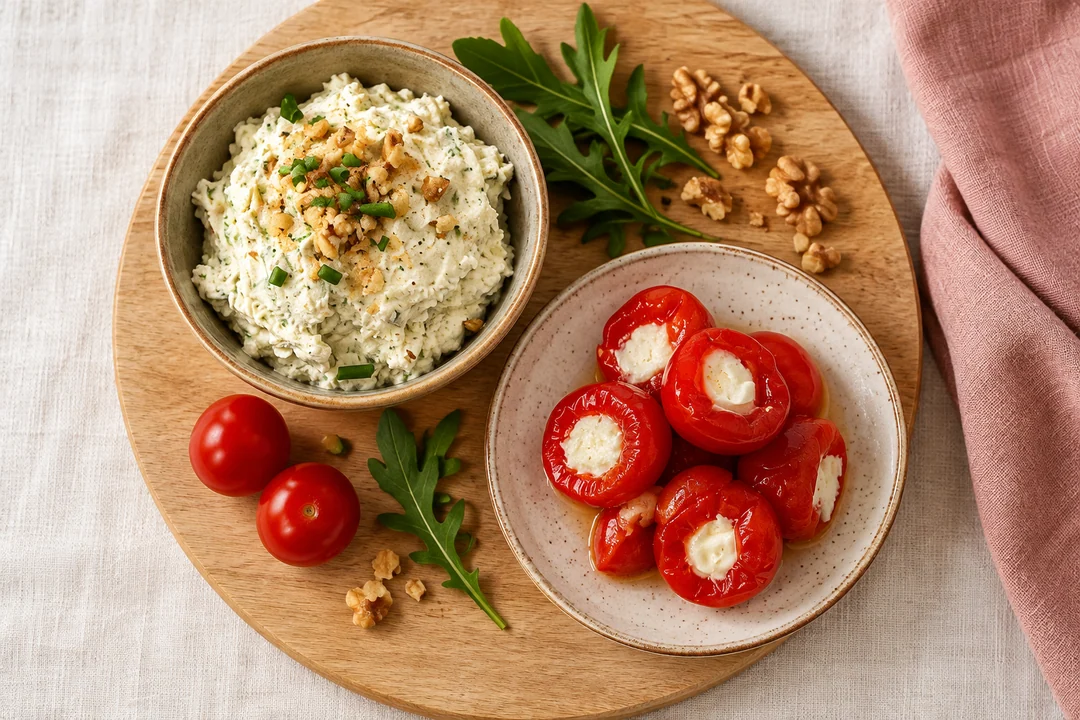 Servieridee mit Frischkäse Rucola & Walnuss und Papadeu mit Frischkäse