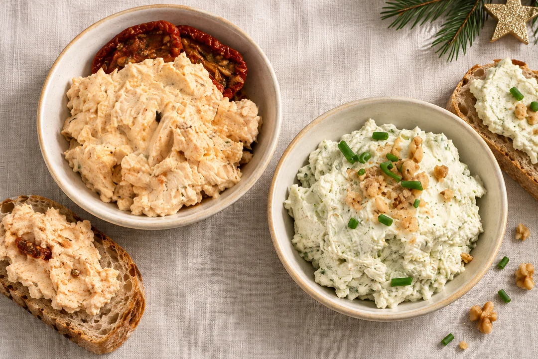 Servieridee mit Tomatenfrischkäse und Frischkäse Rucola & Walnuss
