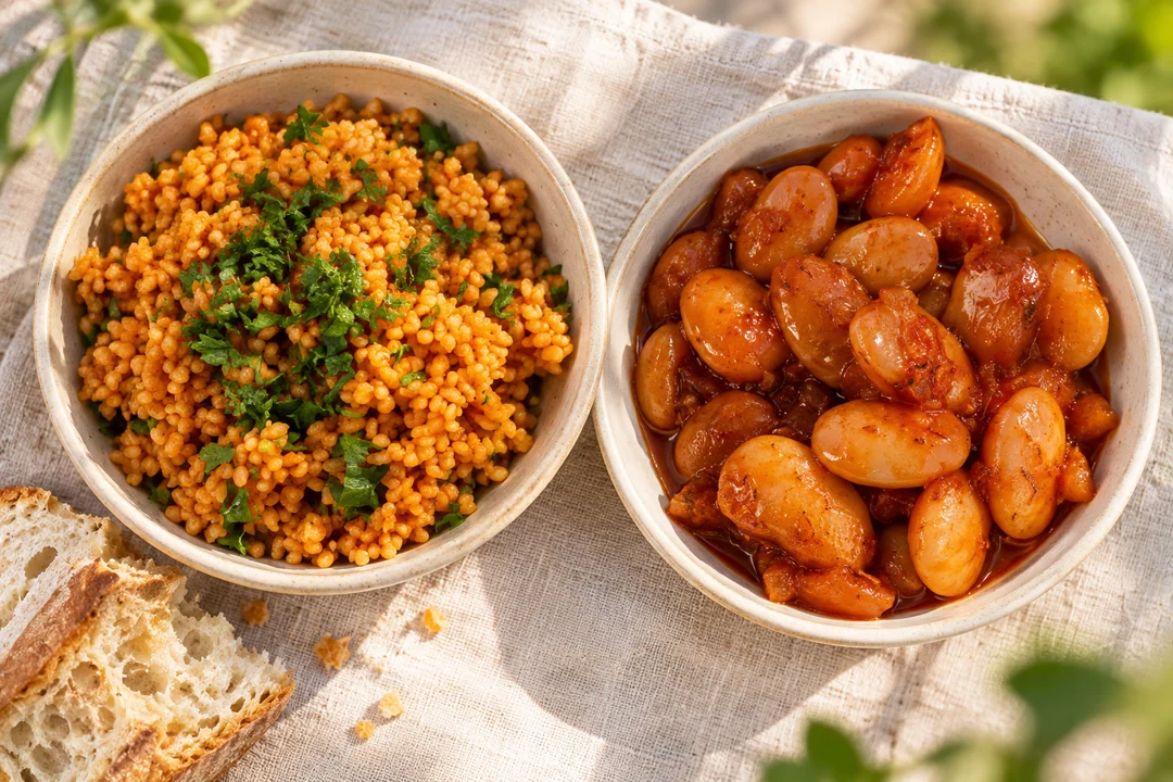 Servieridee mit Bulgursalat und Eingelegte Bohnen